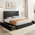 thumbnail image 1 of Sifurni Full Size Upholstered Platform Bed Frame with 4 Drawers and Diamond Stitched Button Tufted Headboard, Black, 1 of 8