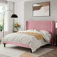 thumbnail image 1 of Sifurni Full Size Velvet Platform Bed Frame with Vertical Channel Tufted Wingback Headboard, Pink, 1 of 8