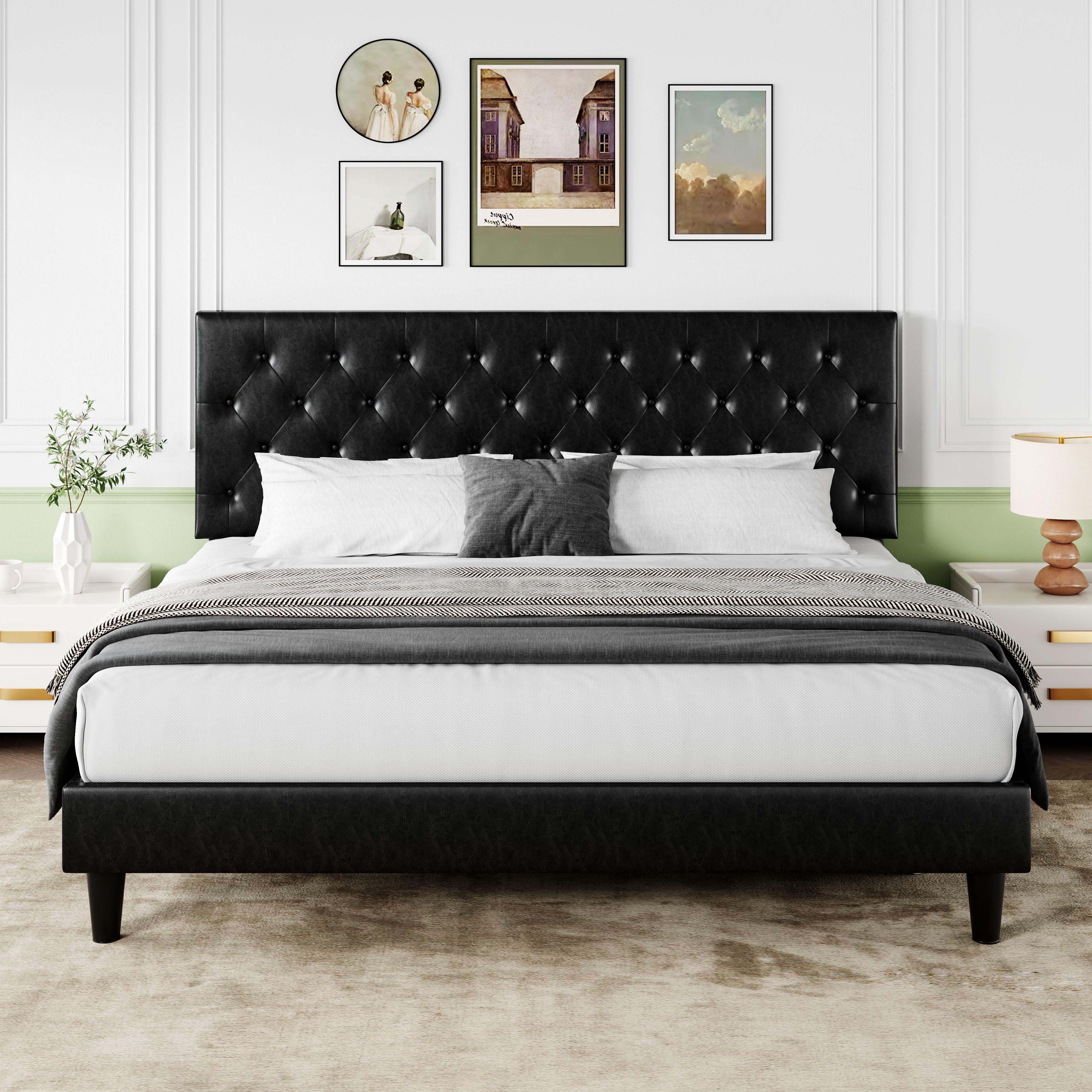 Sifurni King Size Adjustable Faux Leather Upholstered Bed Frame