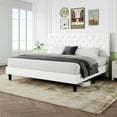 thumbnail image 1 of Sifurni King Faux Leather Upholstered Platform Bed Frame with Adjustable Diamond-Tufted Headboard, White, 1 of 9