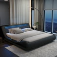 thumbnail image 1 of Sifurni King size Wave-Like Curve Deluxe Upholstered Modern Bed Frame with LED Headboard, Dark Dray, 1 of 10