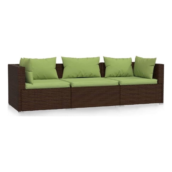 Sify Outdoor 3 Seater Sofa-5 Pillows-Green Fabric Cushions-Brown