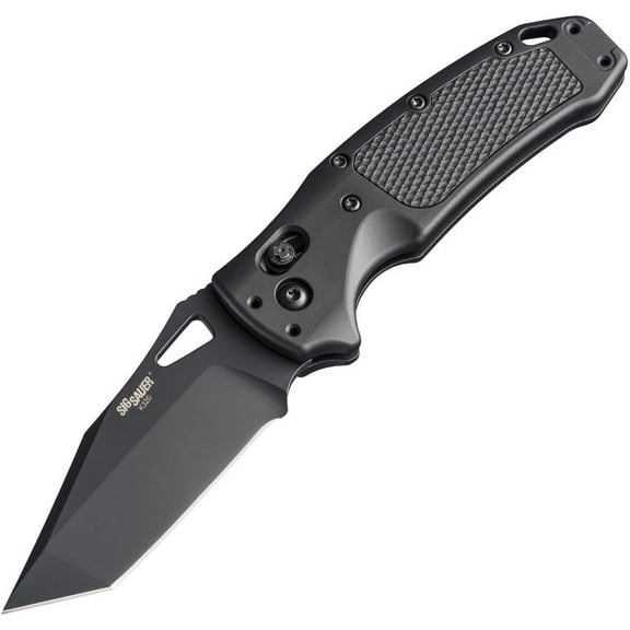 Hogue Sig K320 AXG Pro Folding Knife, 3.5in, Black Cerekote Finish, CPM-S30V, Tanto, Black Handle, 6061-T6 Hard-Anodized Aluminum Handle