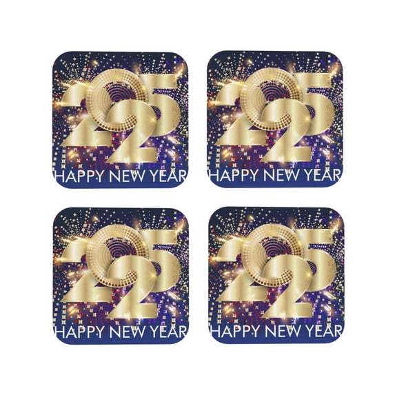 Sigee 2025 New Year 1 for Water-Resistant, Heat-Resistant, Non-Slip Leather Coasters Set, Ideal for Coffee Table, Office, Bar, Home Decor-Square