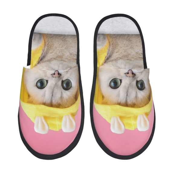 Sigee A Funny Cat for Cozy Furry Slippers Super Soft Indoor and Outdoor Use, Non-Slip Sole Slip On House Slippers-Medium