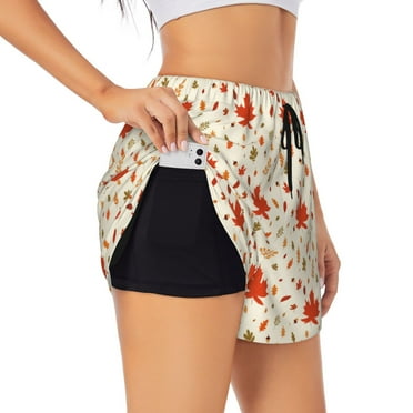 Sigee A Simple Autumn for Women's Athletic Shorts High Waisted Running Shorts Pocket Sporty Short Gym Elastic Workout Shorts-Small