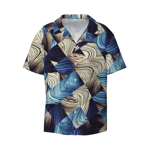 Sigee Abstract Blue Squares Print Men's Shirts Casual Button Down Short Sleeve Summer Beach Shirt Hawaiian Vacation Shirts Tee Shirt-Small