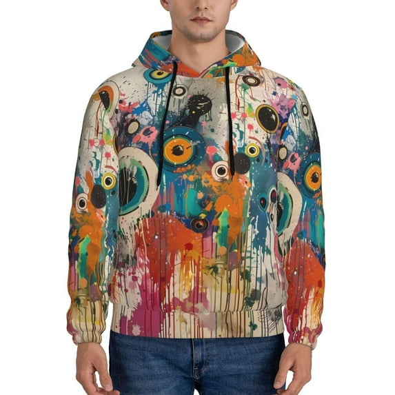 Sigee Abstract Colorful Dripping Circles for Men's Pullover Hoodie Sweatshirts Adult Casual Long Sleeve Sweatshirts ,Sizes S-4XL-Small