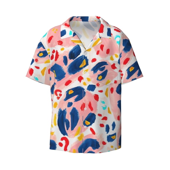 Sigee Abstract Leopard Print Print Men's Shirts Casual Button Down Short Sleeve Summer Beach Shirt Hawaiian Vacation Shirts Tee Shirt-Large