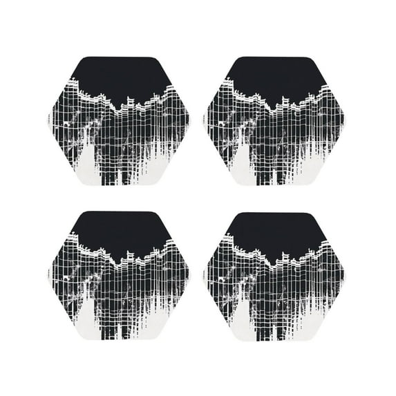 Sigee Abstract Red Sun Design for Water-Resistant, Heat-Resistant, Non-Slip Leather Coasters Set, Ideal for Coffee Table, Office, Bar, Home Decor-Hexagon