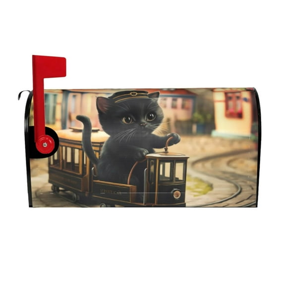 Sigee Adorable Kitten On Mini Train for Mailbox Cover Magnetic Waterproof Post Box for Garden Yard Home Outdoor Decor-25.5x21 in