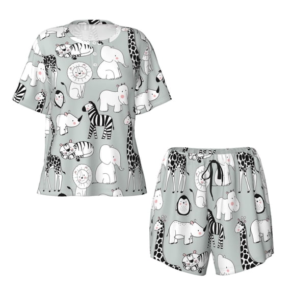 Sigee African Animals for Sleepwear Casual Pjs with Pockets Women's Pajamas Sets Shorts 2 Piece Short Sleeve Lounge Sets 3X-Large