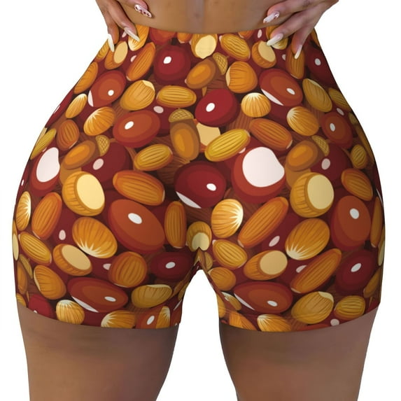 Sigee Almond Nuts Print Women's High Waist Workout Shorts - Squat Proof, Tummy Control, Yoga and Gym Activewear-Small