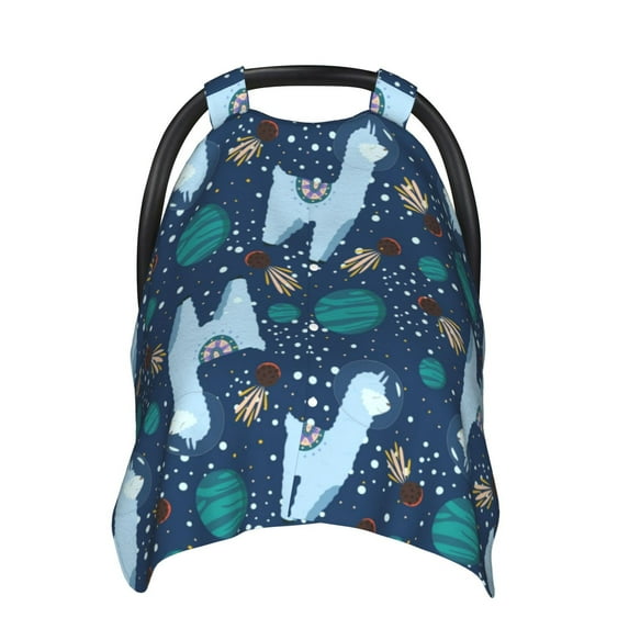 Sigee Alpaca Astronaut in Space Print Multi-use Stretchy Baby Car Seat Cover - Nursing Breastfeeding Canopy, Infant Stroller and High Chair Cover