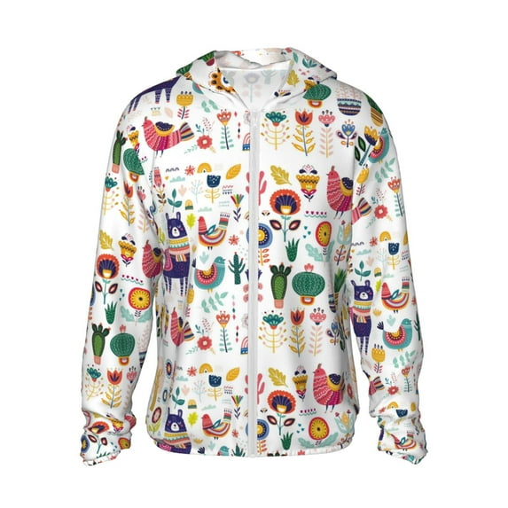Sigee Alpaca Flower Print UPF50+ Men's Sun Protection Hoodie Shirt SPF UV Shirt Long Sleeve Fishing Outdoor Lightweight, S-3XL