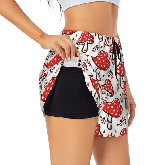 Sigee Amanita Red Mushroom for Women's Athletic Shorts High Waisted Running Shorts Pocket Sporty Short Gym Elastic Workout ShortsSmall