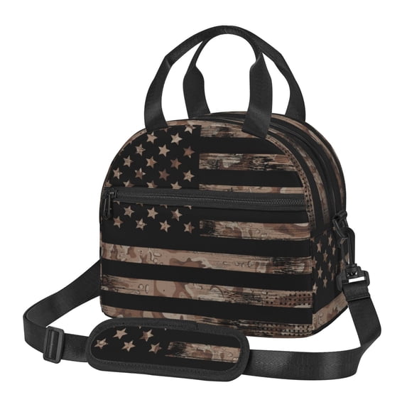 Sigee American Flag with Desert Camouflage for Reusable Lunch Box for Men/Women for Work, Office, Picnic - Spacious, Lightweight, and Easy to Clean
