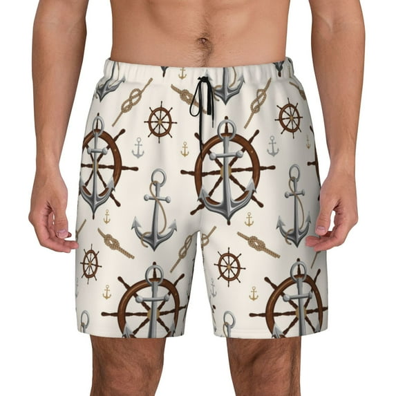 Sigee Anchor with Rope Print Mens Swim Trunks with Compression Liner Quick Dry Swim Stretch Beach Shorts with Pockets,S-3XL
