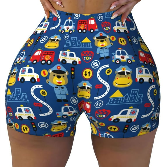 Sigee Animals Rescue Team Print Women's High Waist Workout Shorts - Squat Proof, Tummy Control, Yoga and Gym Activewear-Small