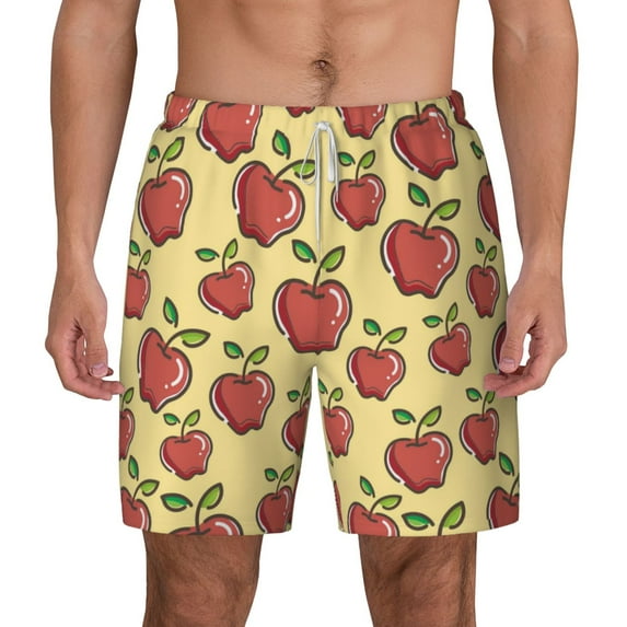 Sigee Apple Print Mens Swim Trunks with Compression Liner Quick Dry Swim Stretch Beach Shorts with Pockets,S-3XL