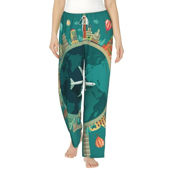 Sigee Around The Planet Print Women's Soft Pajama Pants - Breathable and Comfortable Lounge Sleep Bottoms with Elastic Waistband and Pockets-X-Large