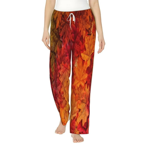 Sigee Autumn Leaf Print Women's Soft Pajama Pants - Breathable and Comfortable Lounge Sleep Bottoms with Elastic Waistband and Pockets-X-Large