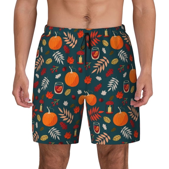 Sigee Autumn with Pumpkins Print Mens Swim Trunks with Compression Liner Quick Dry Swim Stretch Beach Shorts with Pockets,S-3XL