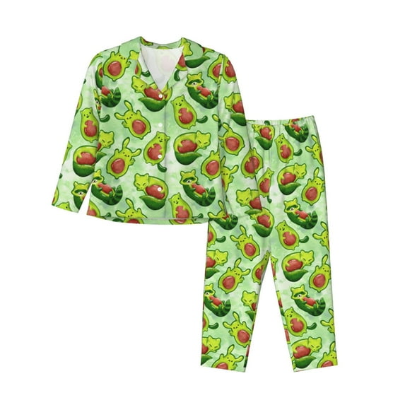 Sigee Avocado color cute animals for Women’s Pajama Sets Long-Sleeved Pjs Sets for Women 2 piece Sleepwear-X-Large