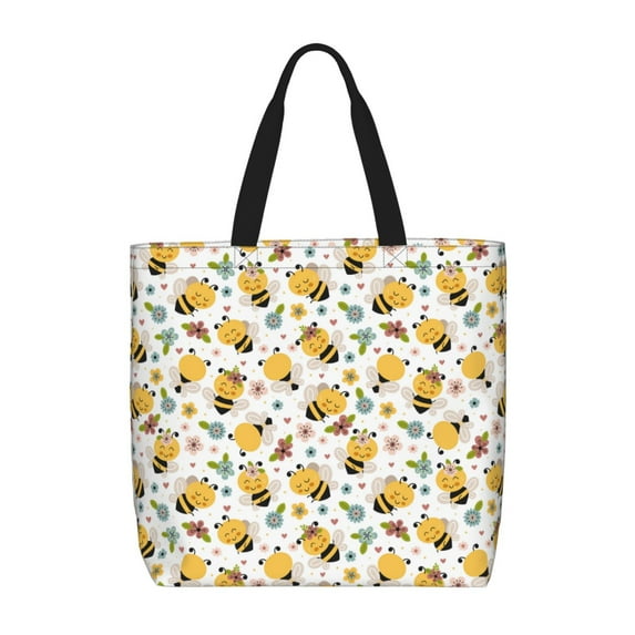 Sigee Bee and Flowers Print Large Capacity Zippered Tote Bag - Durable, Stylish and Versatile for Everyday Use