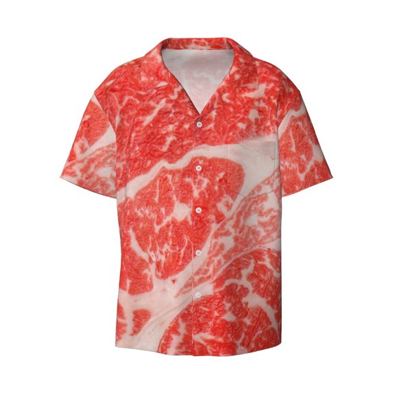 Sigee Beef Steaks Print Men's Shirts Casual Button Down Short Sleeve Summer Beach Shirt Hawaiian Vacation Shirts Tee Shirt-X-Large