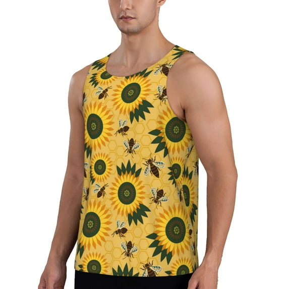 Sigee Bees and Sunflowers for Men's Workout Tank Top, Athletic Gym Sleeveless Shirt - Quick Dry, Lightweight, Breathable Medium