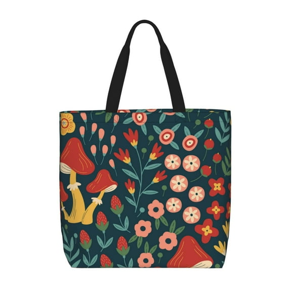 Sigee Berries and Flowers Print Large Capacity Zippered Tote Bag - Durable, Stylish and Versatile for Everyday Use