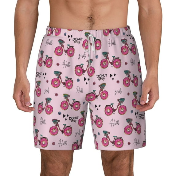 Sigee Bike with Donut Wheels Print Mens Swim Trunks with Compression Liner Quick Dry Swim Stretch Beach Shorts with Pockets,S-3XL