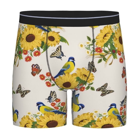 Sigee Bird Sunflowers for Men's Boxer Briefs,Moisture Wicking and Breathable Medium