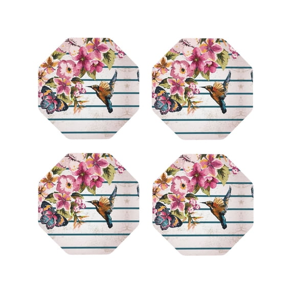 Sigee Bird and Floral for Water-Resistant, Heat-Resistant, Non-Slip Leather Coasters Set, Ideal for Coffee Table, Office, Bar, Home Decor-Octagon