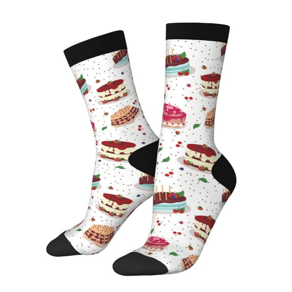 Sigee Birthday Cake for Contrast Design Soft Moisture-Wicking Socks Crew Casual Athletic Stretchy Loose Middle Tube Socks