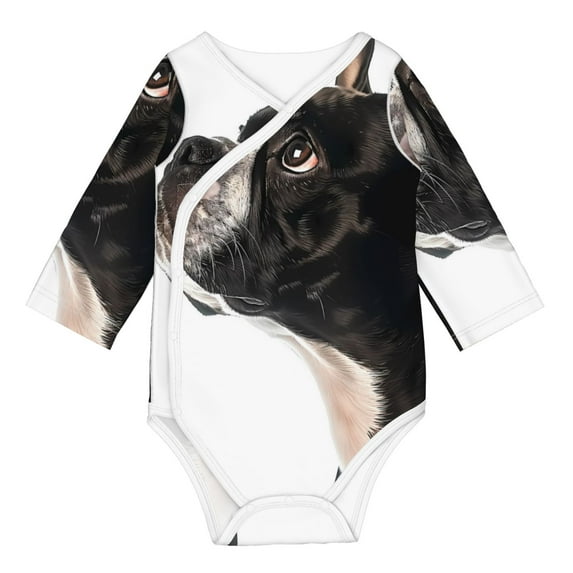 Sigee Black And White Boston Terrier for Baby Unisex Baby Cotton Long-Sleeve Bodysuits Soft Cotton, Breathable-3 Months