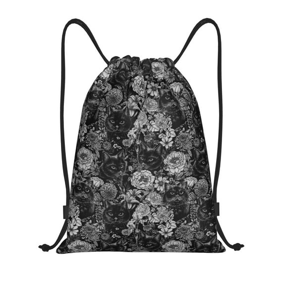 Sigee Black Cats In A Garden for Drawstring Bag String Backpack for Sports, Gym, Swimming, Beach, Travel-Small