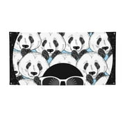 Sigee Black Head Woman with Panda Hair for Large Happy Holiday Banner for Outdoor Indoor Home Wall Photo Background-
