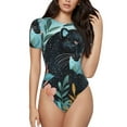 thumbnail image 1 of Sigee Black Panther Floral Illustration for Bodysuits for Womens Round Neck Short Sleeves Onesie Womens Jumpsuits-X-Large, 1 of 7