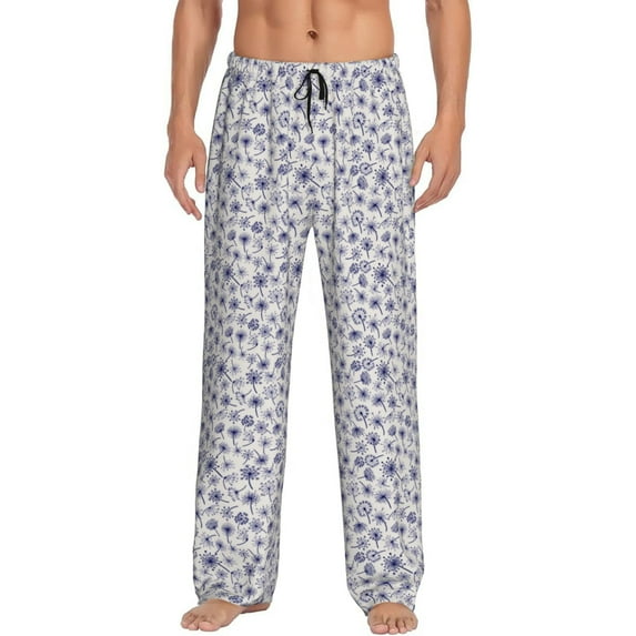 Sigee Blue Dandelion print Men's Pajama Pants Lounge Sleep Bottoms with Elastic Waistband and Pockets-X-Large