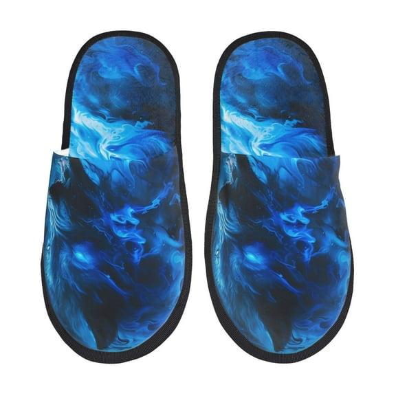 Sigee Blue Fire Cool Wolf for Cozy Furry Slippers Super Soft Indoor and Outdoor Use, Non-Slip Sole Slip On House Slippers-Medium