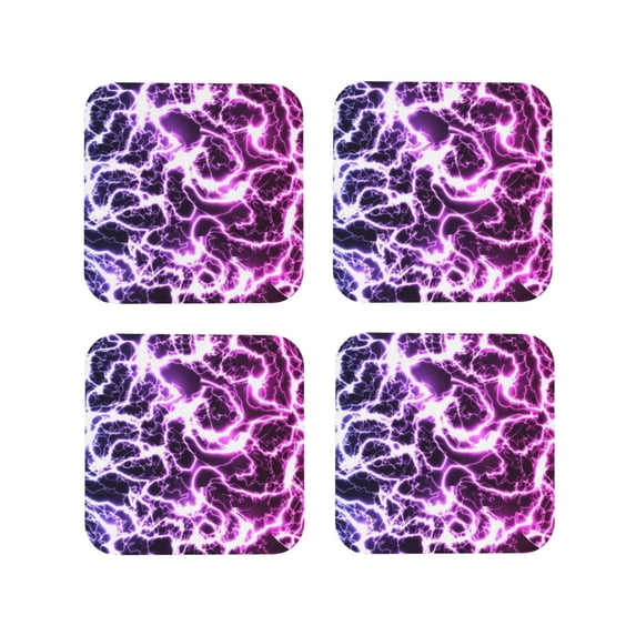 Sigee Blue Lightning for Water-Resistant, Heat-Resistant, Non-Slip Leather Coasters Set, Ideal for Coffee Table, Office, Bar, Home Decor-Square