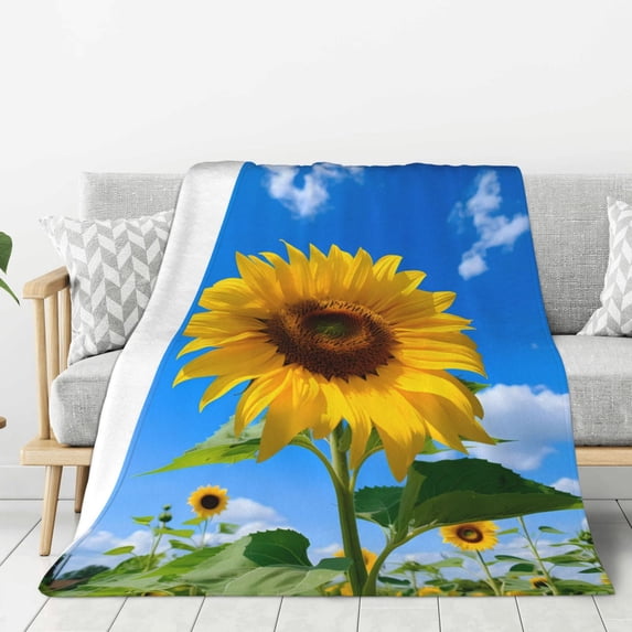 Sigee Blue Sky Sunflower for Flannel Blanket - Ultra-Soft, Warm and Cozy, Perfect for Couch, Bed, or Travel-40"x30"