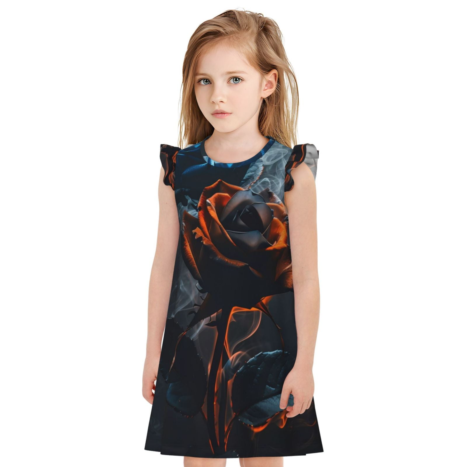 Sigee Blue and Red Roses Artwork for Girls Sleepwear, Night Sleep Dress ...