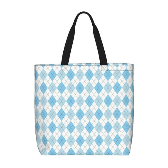 Sigee Blue and White Squares Print Large Capacity Zippered Tote Bag - Durable, Stylish and Versatile for Everyday Use