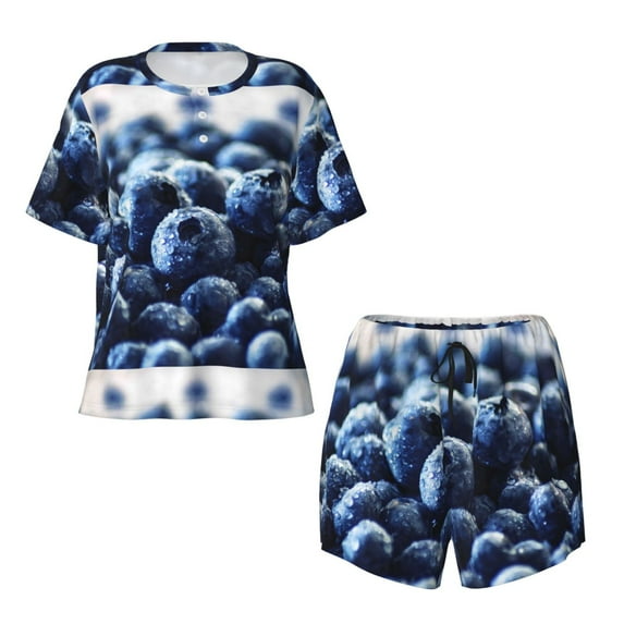 Sigee Blueberry for Sleepwear Casual Pjs with Pockets Women's Pajamas Sets Shorts 2 Piece Short Sleeve Lounge Sets Small