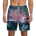 thumbnail image 1 of Sigee Boat Lighthouse Storm Waves Print Mens Swim Trunks with Compression Liner Quick Dry Swim Stretch Beach Shorts with Pockets,S-3XL, 1 of 7