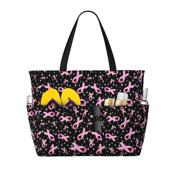 Sigee Breast Cancer Awareness (2) Print Extra Large Waterproof Beach Travel Bag with Zipper - Durable and Versatile for Vacation, Gym, and Daily Use