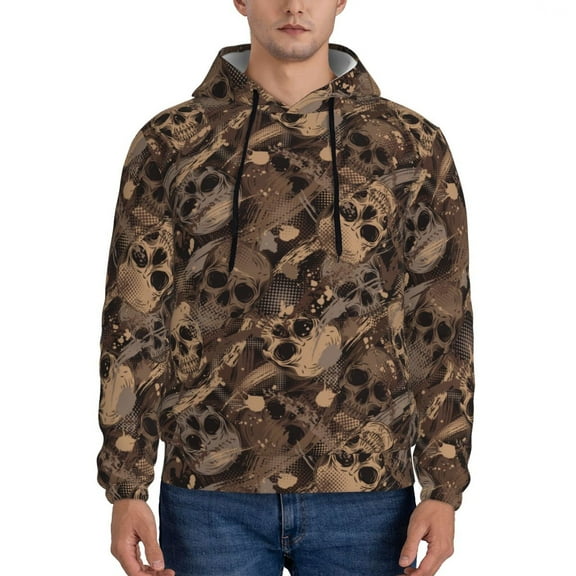 Sigee Brown Camouflage Skull for Men's Pullover Hoodie Sweatshirts Adult Casual Long Sleeve Sweatshirts ,Sizes S-4XL-4X-Large